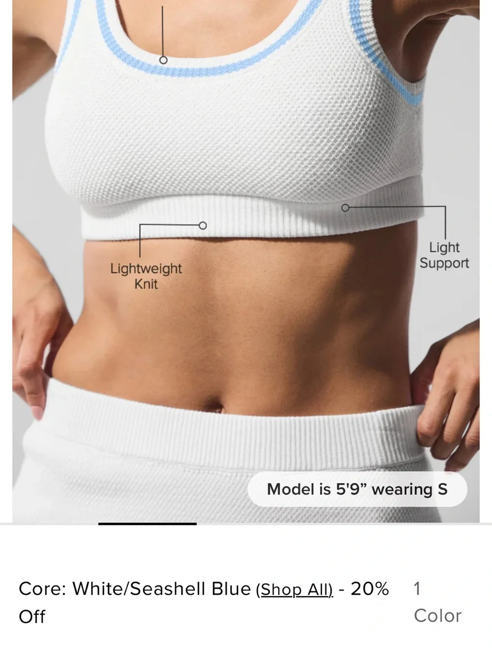 Alo white Knit Mini Skirt with Blue Trim